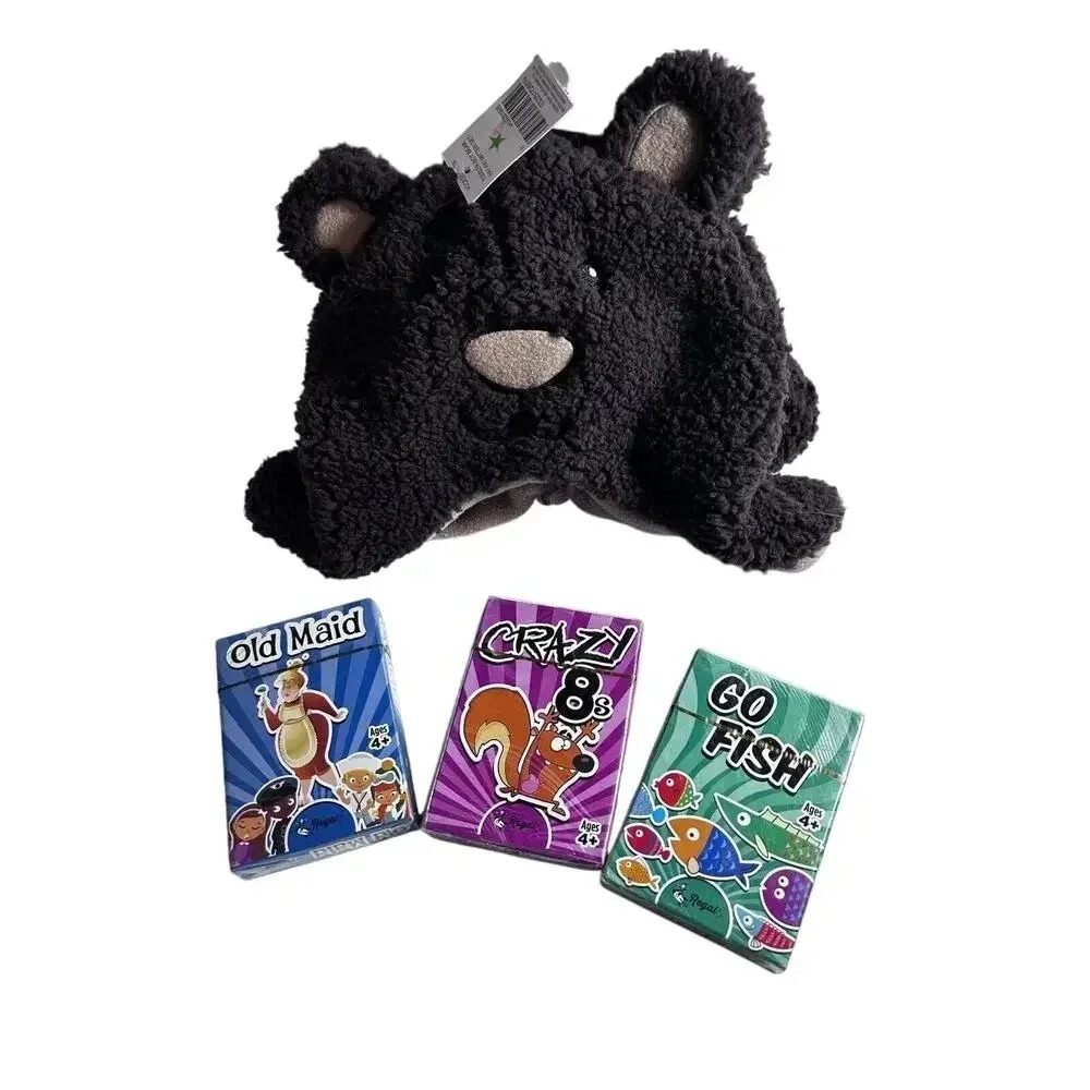 Regal Old Maid, Go Fish, Crazy 8s Card Games New Bear Winter Hat Mittens Kids